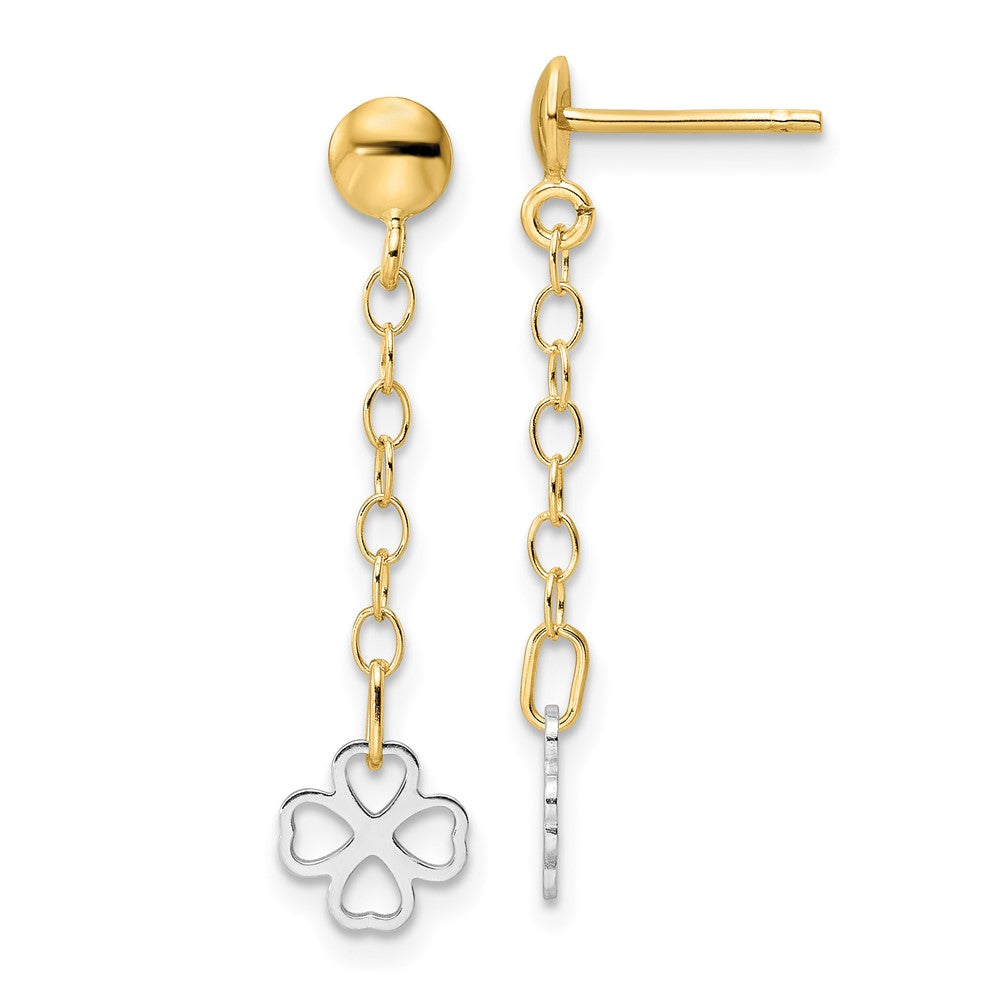 14k Two-tone 7 mm Two-tone Polished Dangle Flower Earrings (1.11 grams)