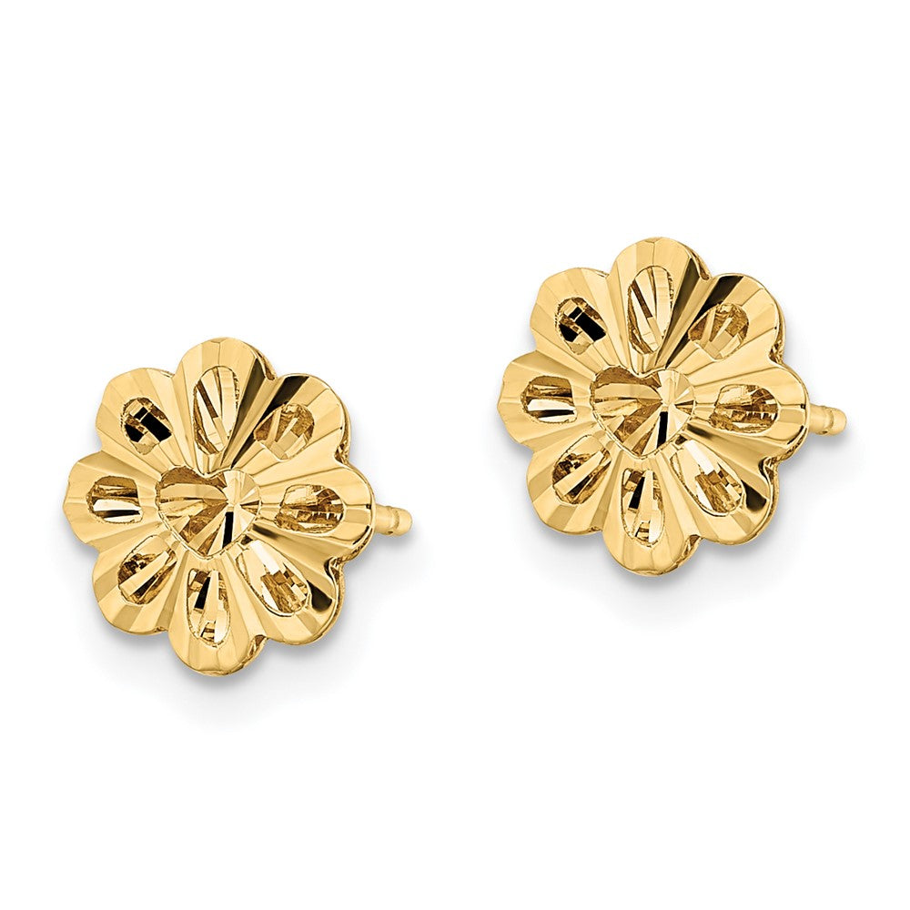 14k Yellow Gold 8.75 mm Polished Diamond-cut Snowflake Post Earrings (1.35 grams)