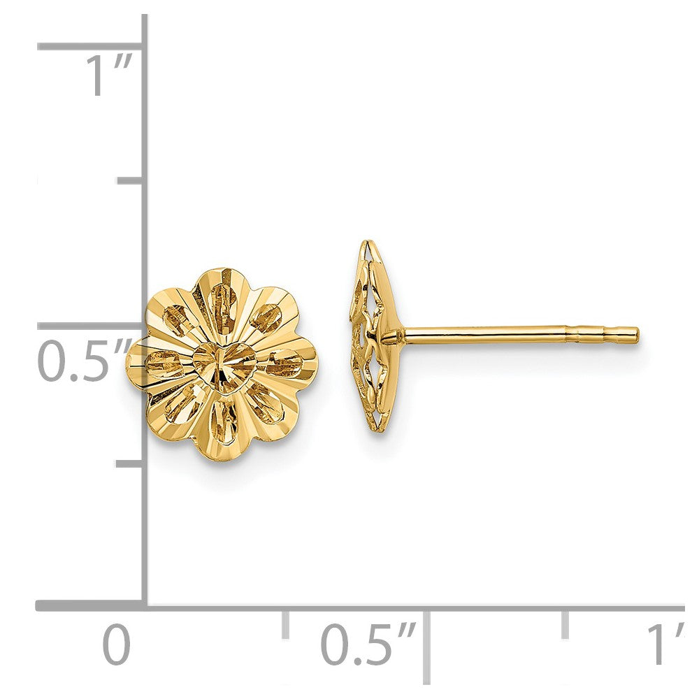 14k Yellow Gold 8.75 mm Polished Diamond-cut Snowflake Post Earrings (1.35 grams)