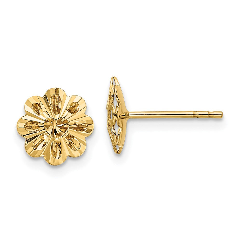 14k Yellow Gold 8.75 mm Polished Diamond-cut Snowflake Post Earrings (1.35 grams)