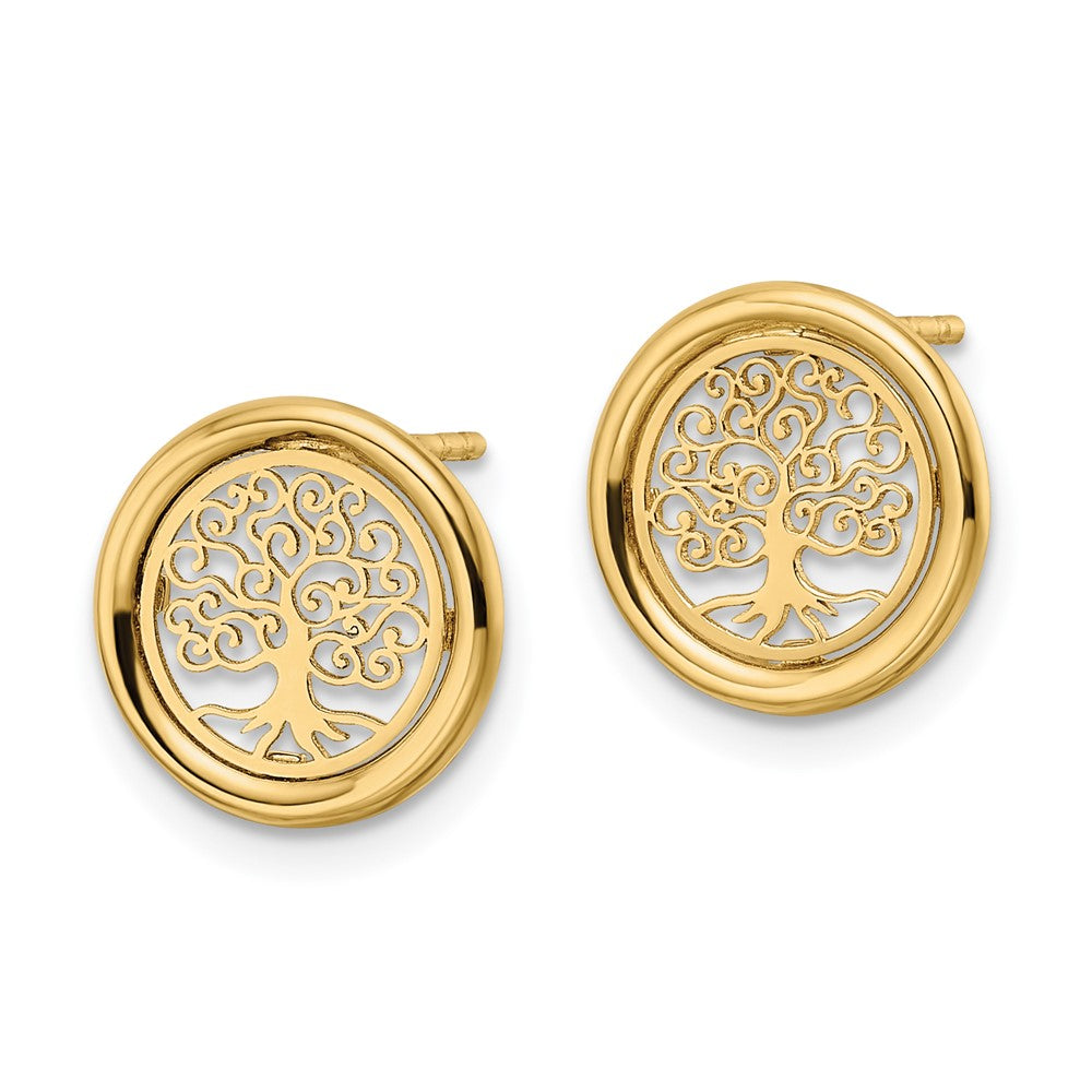 14k Yellow Gold 11.7 mm Polished Tree of Life in Circle Post Earrings