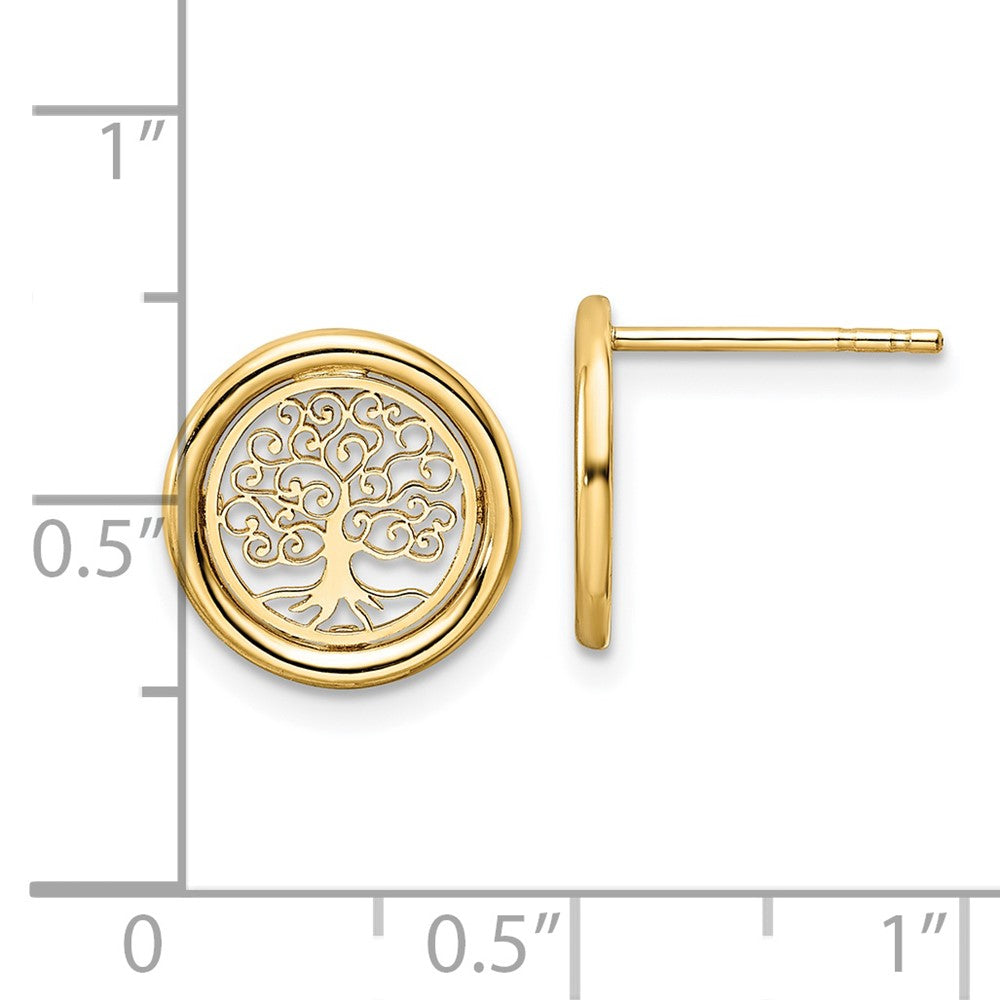 14k Yellow Gold 11.7 mm Polished Tree of Life in Circle Post Earrings (1.53 grams)