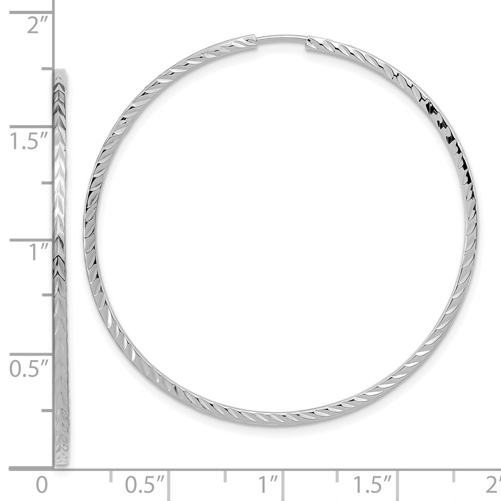 14k White Gold 45 mm Diamond-cut Square Tube Endless Hoop Earrings (1.91 grams)