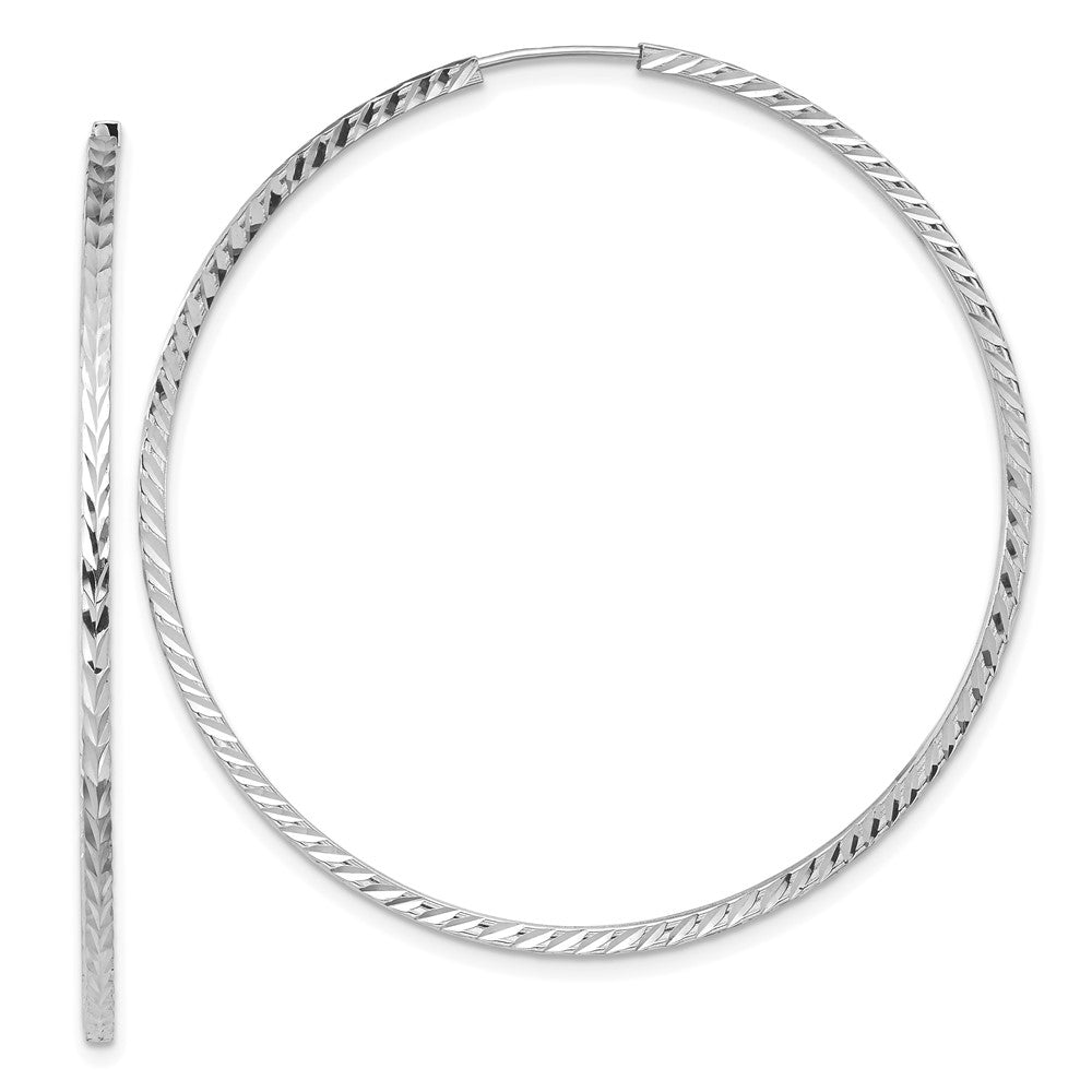 14k White Gold 50 mm Diamond-cut Square Tube Endless Hoop Earrings (2.1 grams)