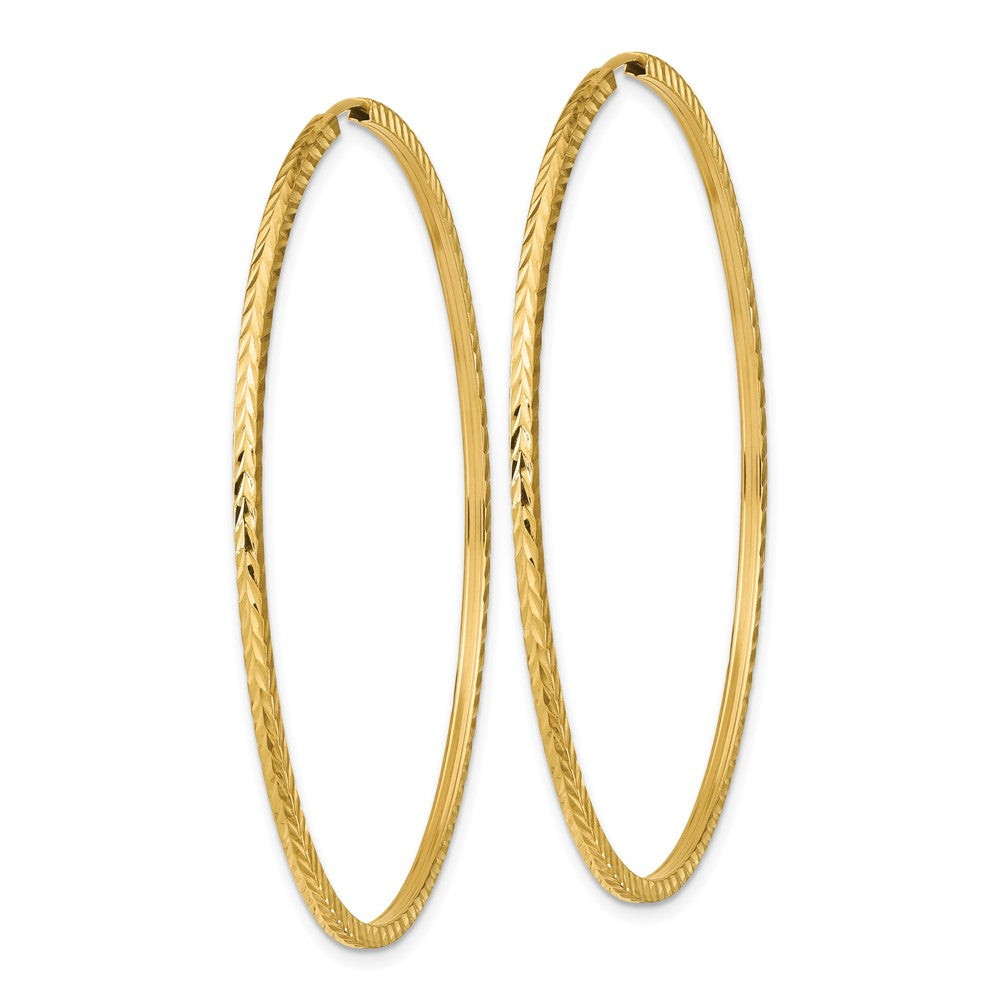 14k Yellow Gold 54.5 mm Diamond-cut Square Tube Endless Hoop Earrings (2.53 grams)