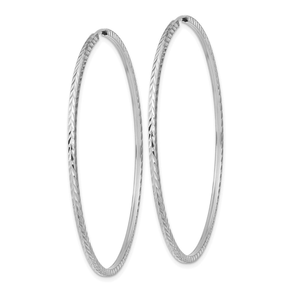 14k White Gold 54.5 mm Diamond-cut Square Tube Endless Hoop Earrings (2.43 grams)