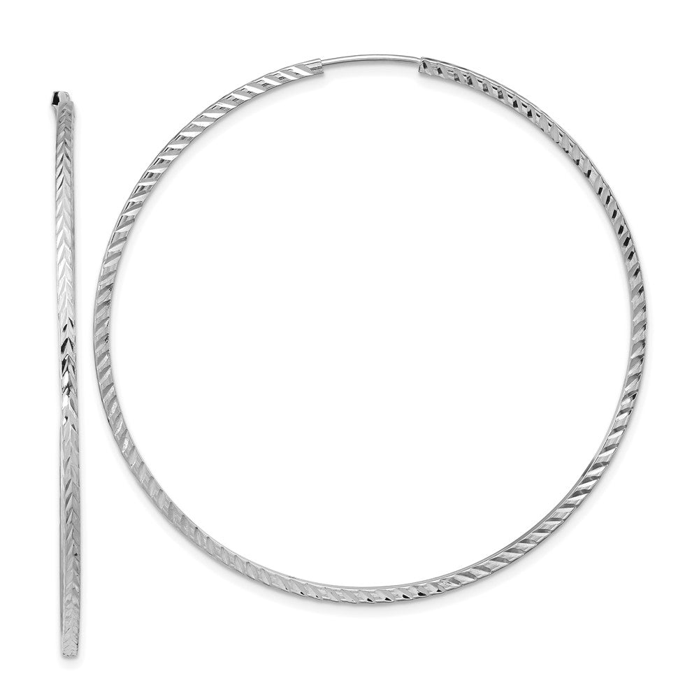 14k White Gold 54.5 mm Diamond-cut Square Tube Endless Hoop Earrings (2.43 grams)