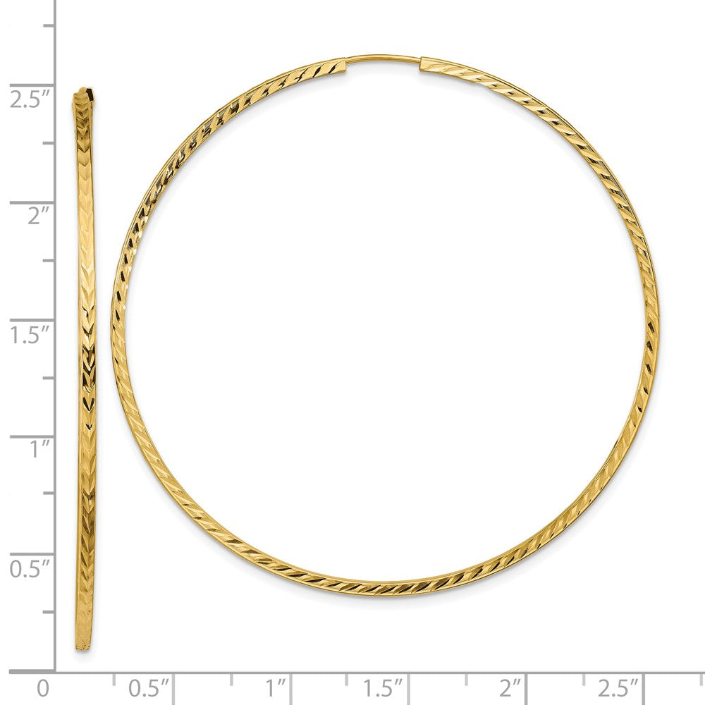 14k Yellow Gold 59 mm Diamond-cut Square Tube Endless Hoop Earrings (2.63 grams)