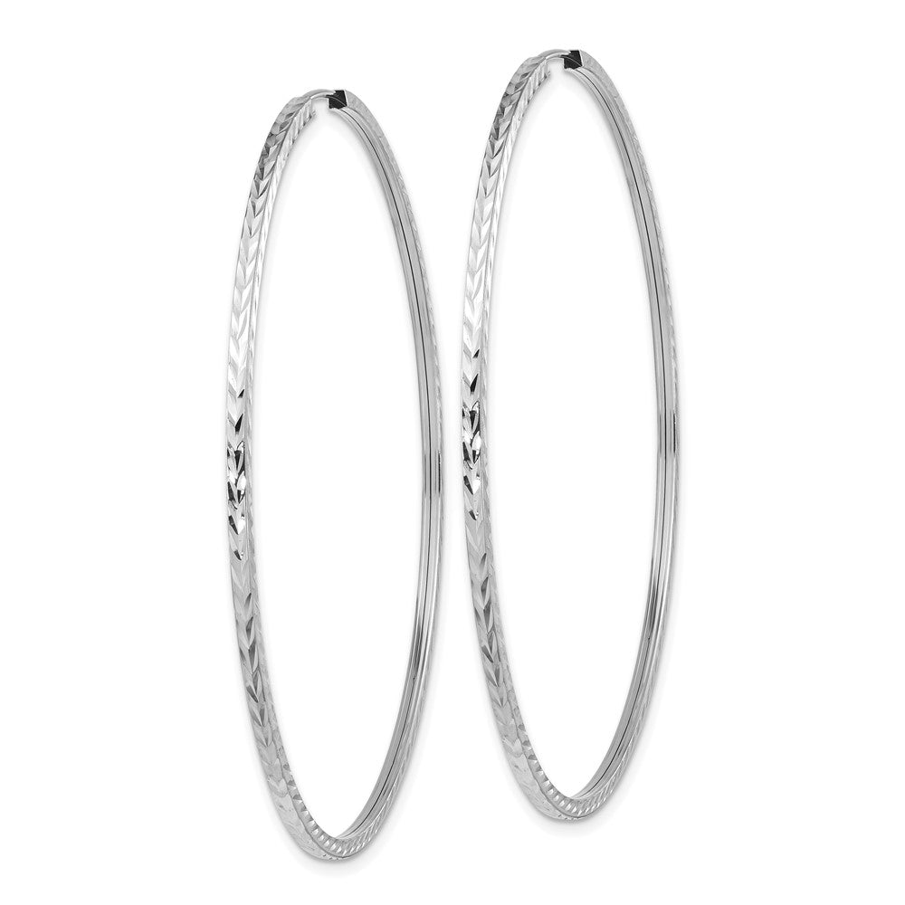 14k White Gold 59 mm Diamond-cut Square Tube Endless Hoop Earrings (2.68 grams)