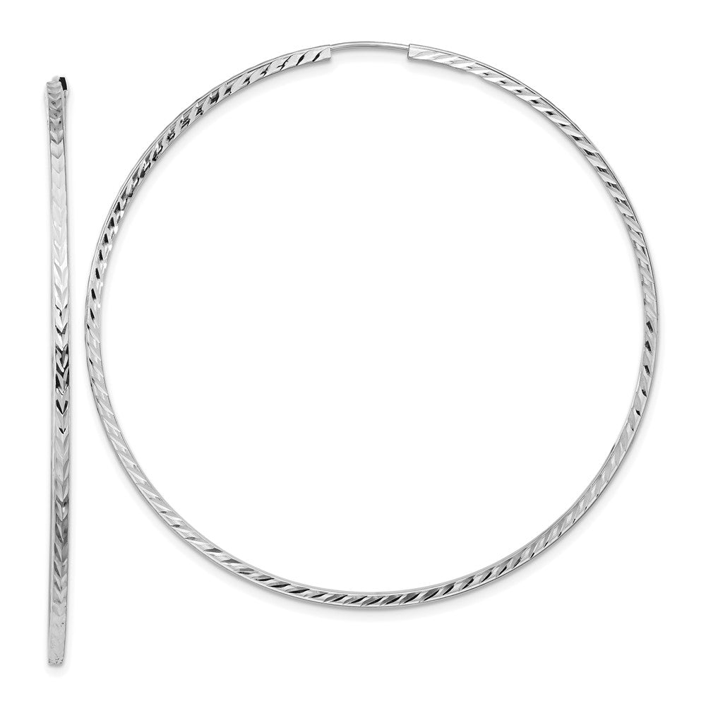 14k White Gold 59 mm Diamond-cut Square Tube Endless Hoop Earrings (2.68 grams)