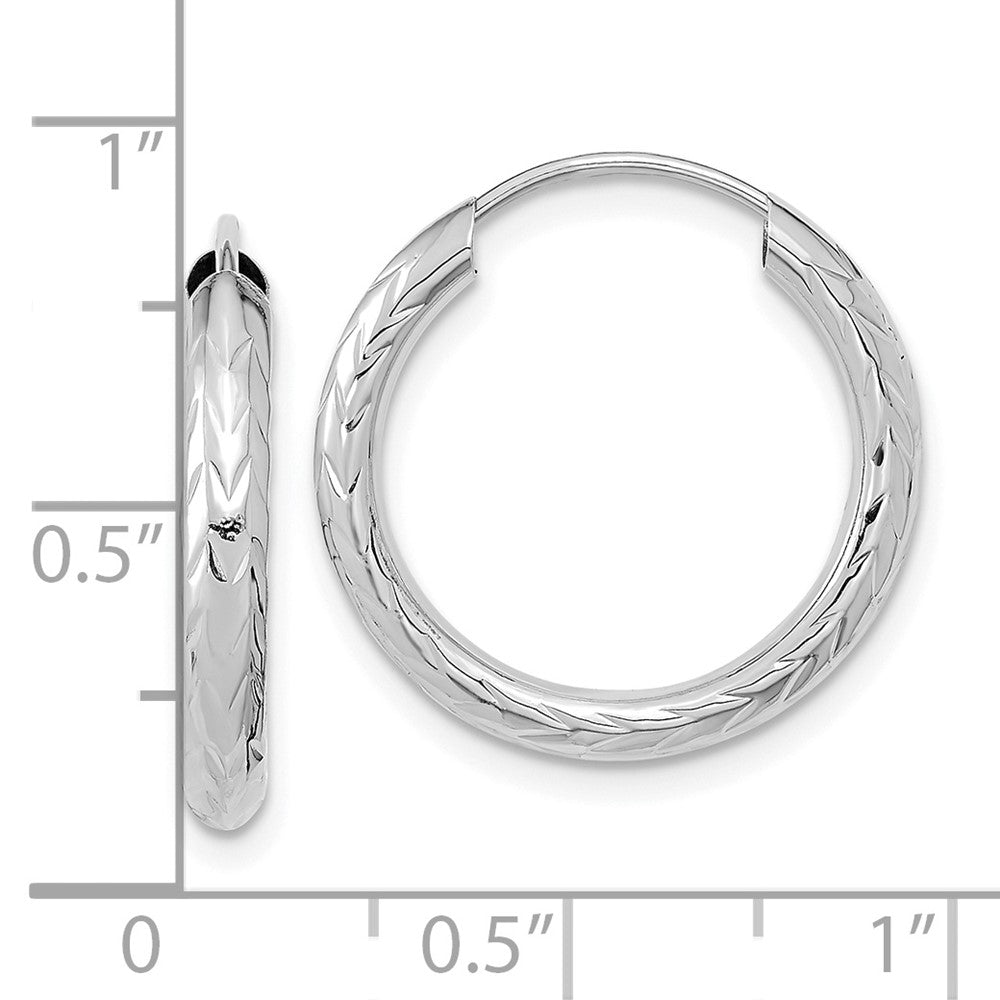 14k White Gold 19 mm Polished & D/C Endless Hoop Earrings (1.14 grams)