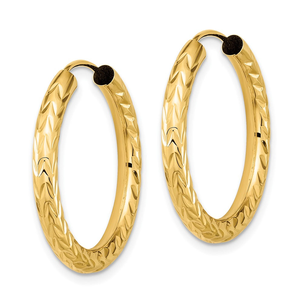 14k Yellow Gold 25 mm Polished & D/C Endless Hoop Earrings (1.39 grams)