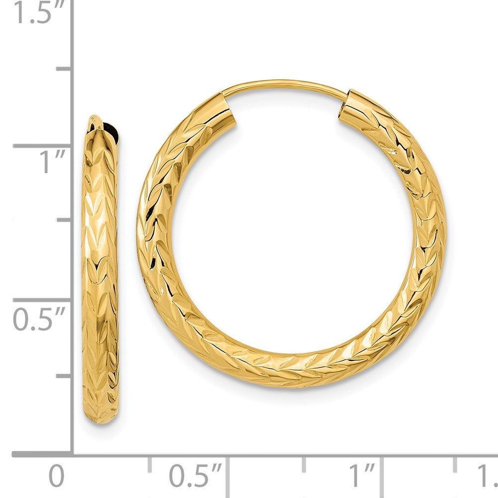 14k Yellow Gold 25 mm Polished & D/C Endless Hoop Earrings (1.39 grams)