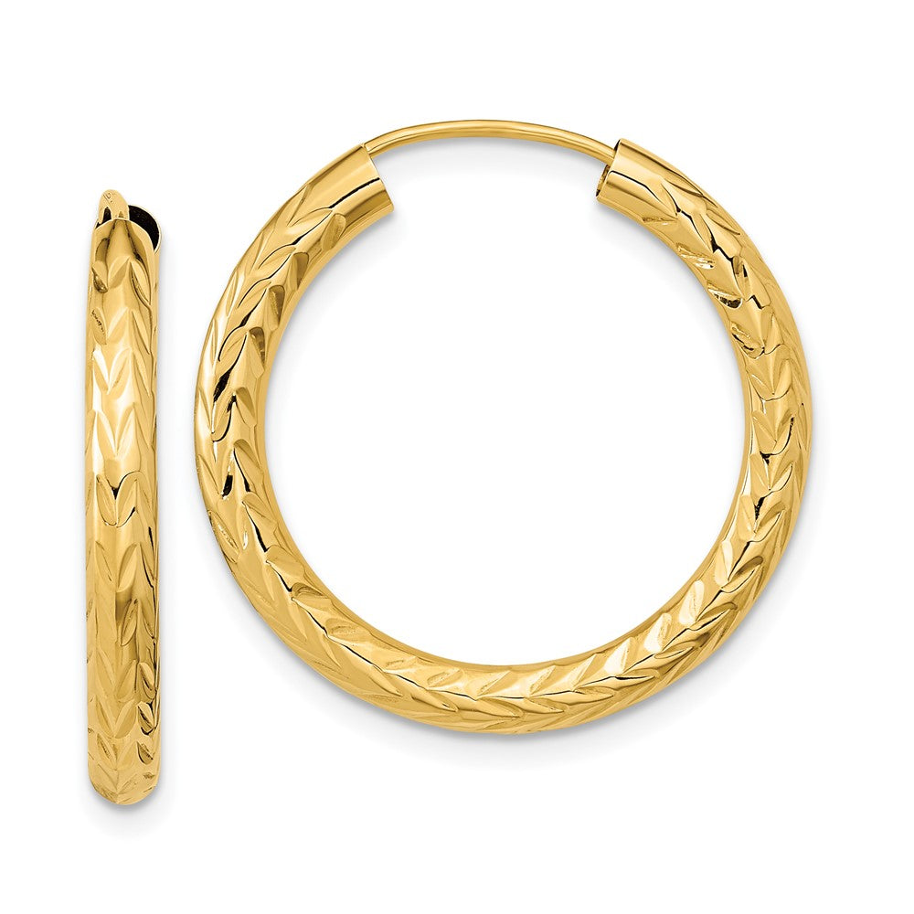 14k Yellow Gold 25 mm Polished & D/C Endless Hoop Earrings (1.39 grams)