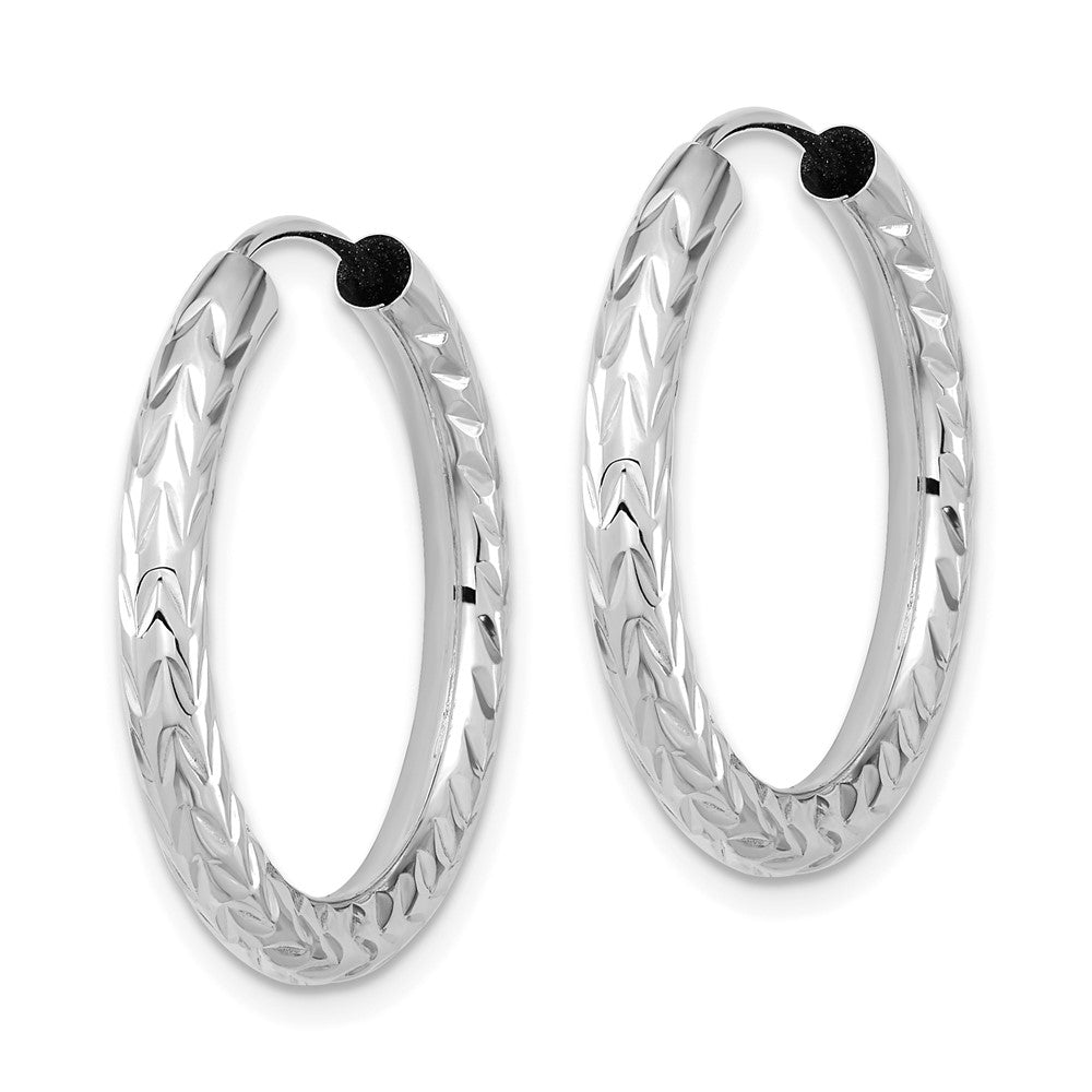 14k White Gold 25 mm Polished & D/C Endless Hoop Earrings (1.54 grams)