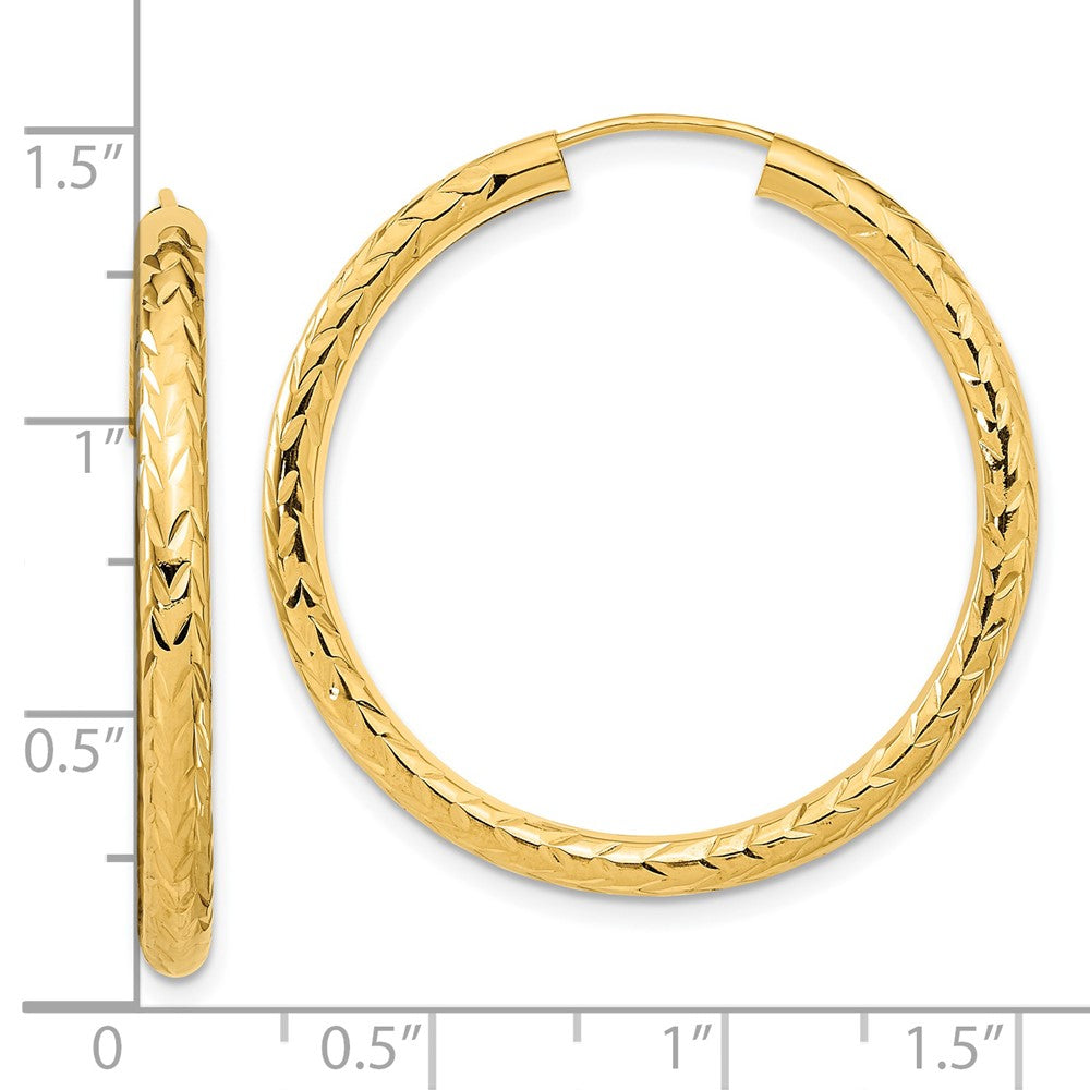 14k Yellow Gold 35 mm Polished & D/C Endless Hoop Earrings (2.29 grams)