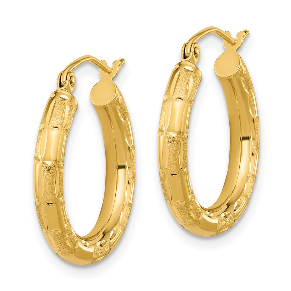 14k Yellow Gold 19.44 mm Polished Satin and Diamond-cut Hoop Earrings (1.45 grams)