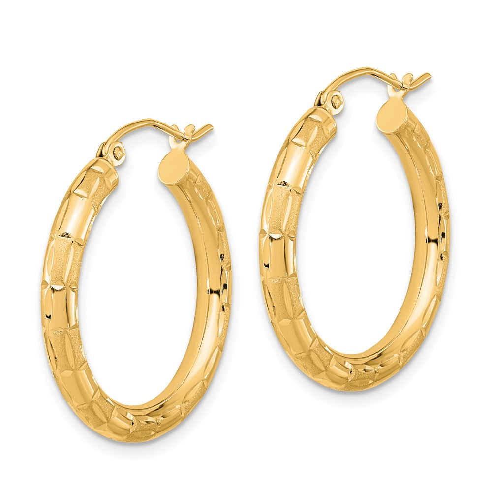 14k Yellow Gold 24.68 mm Polished Satin and Diamond-cut Hoop Earrings