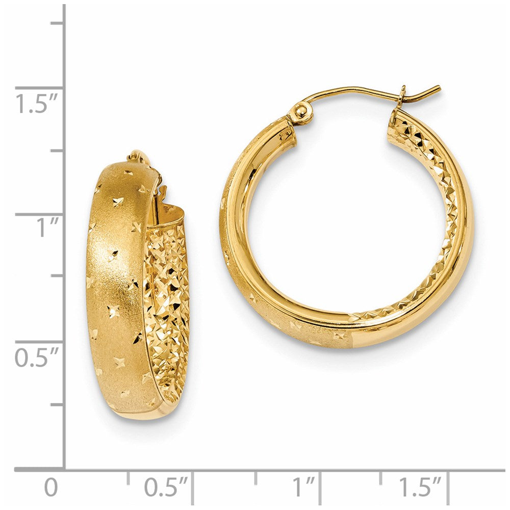 14k Yellow Gold 23.14 mm Polished Satin and Diamond-cut In/Out Hoop Earrings (3.16 grams)