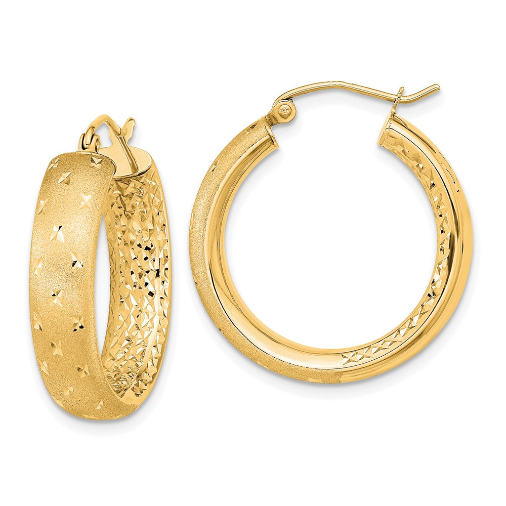 14k Yellow Gold 23.14 mm Polished Satin and Diamond-cut In/Out Hoop Earrings