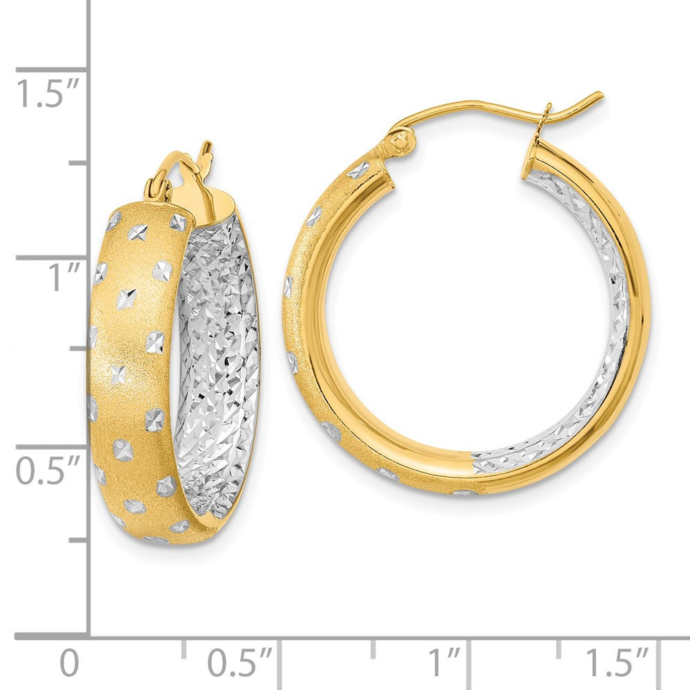 14k Yellow & Rhodium 23.14 mm  Polished Satin Diamond-cut In/Out Hoop Earrings (3.13 grams)