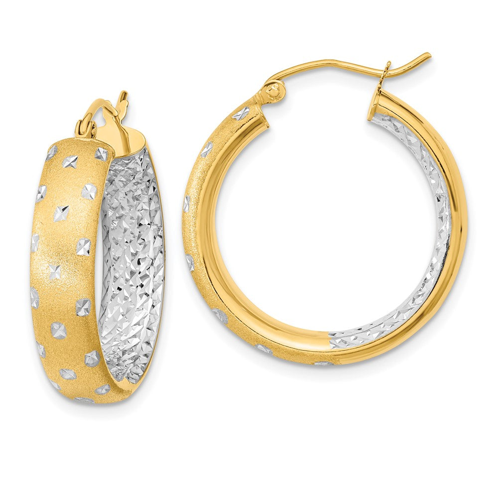 14k Yellow & Rhodium 23.14 mm  Polished Satin Diamond-cut In/Out Hoop Earrings