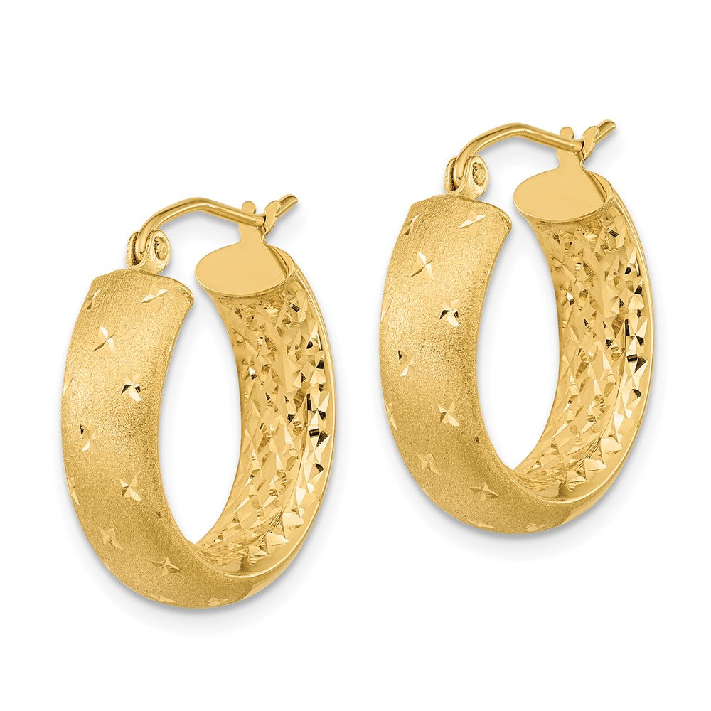 14k Yellow Gold 19.4 mm Polished Satin and Diamond-cut In/Out Hoop Earrings