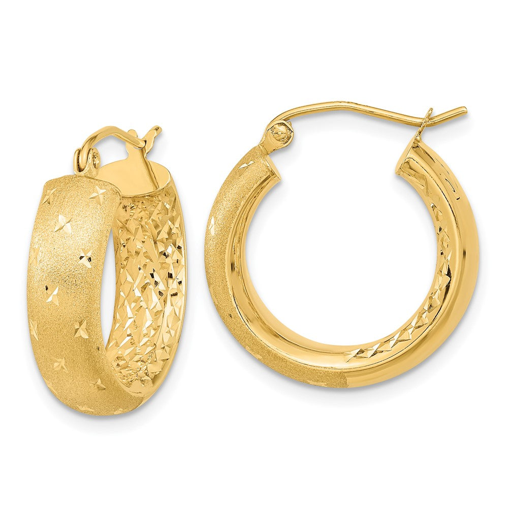 14k Yellow Gold 19.4 mm Polished Satin and Diamond-cut In/Out Hoop Earrings