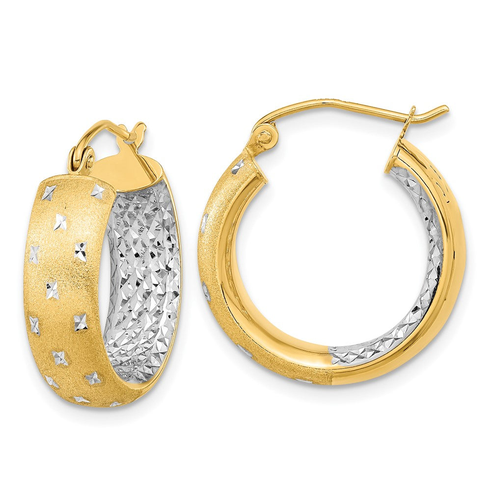 14k Yellow & Rhodium 19.4 mm  Polished Satin Diamond-cut In/Out Hoop Earrings