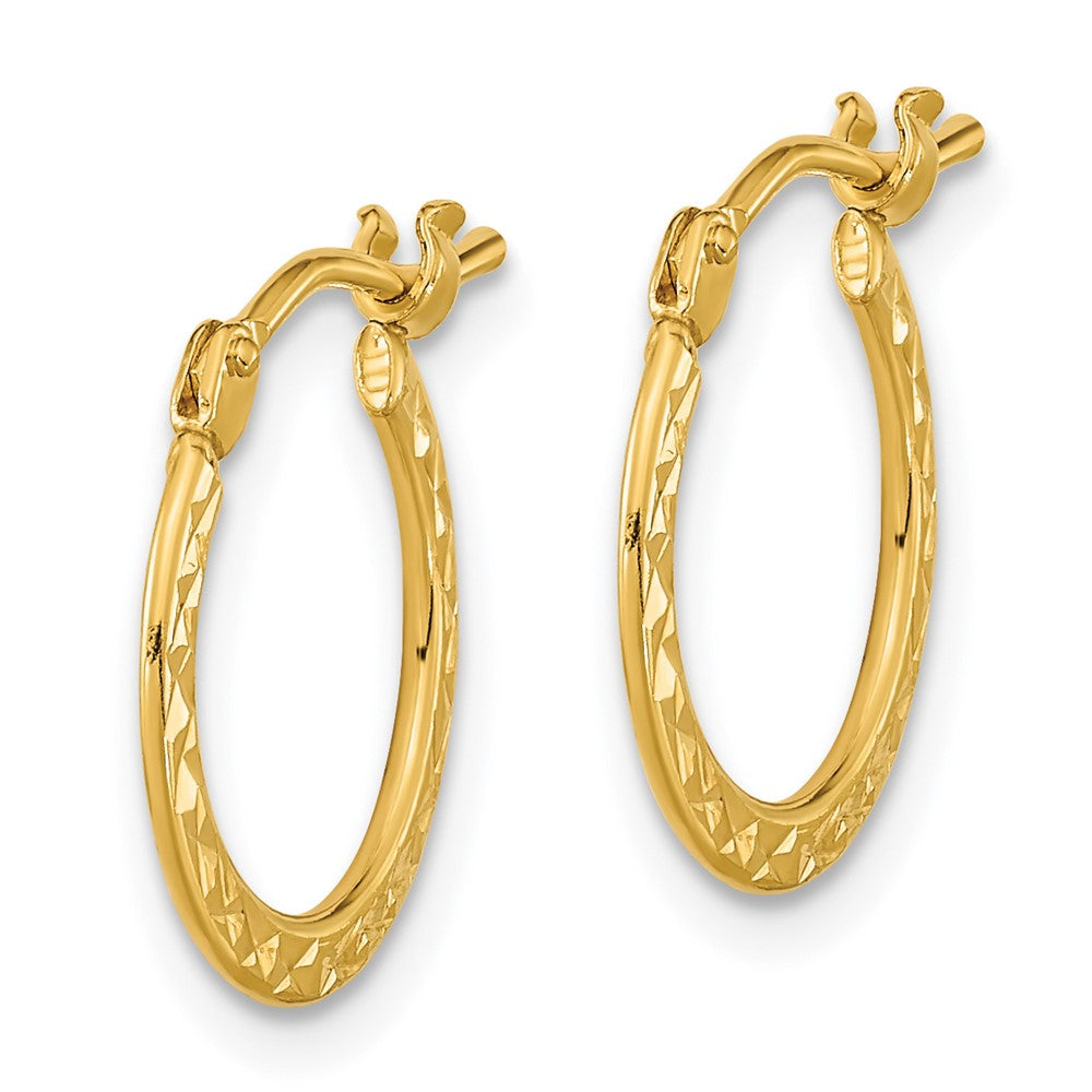 14k Yellow Gold 14.2 mm Gold Polished and Diamond-cut Hoop Earrings