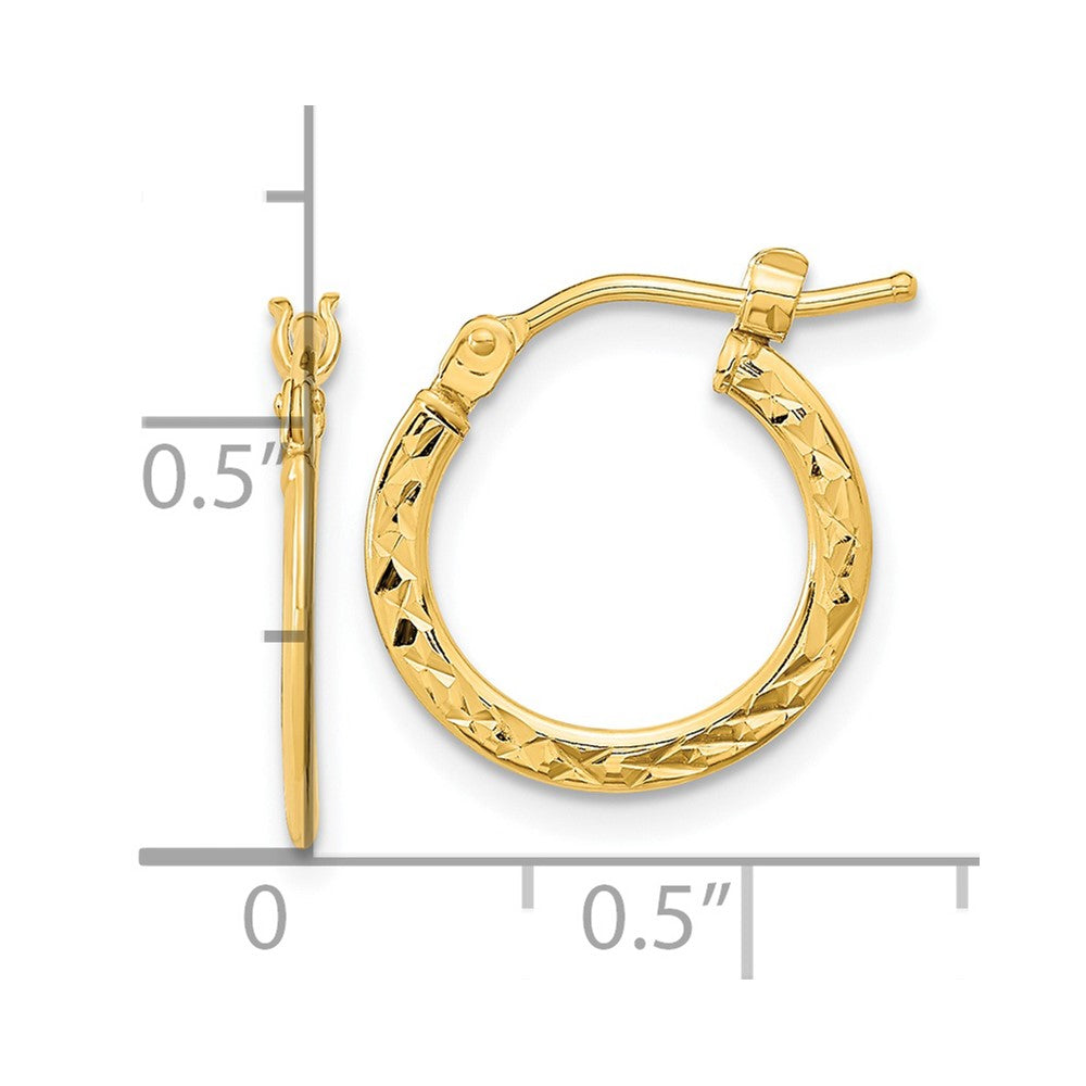 14k Yellow Gold 14.2 mm Gold Polished and Diamond-cut Hoop Earrings (0.79 grams)