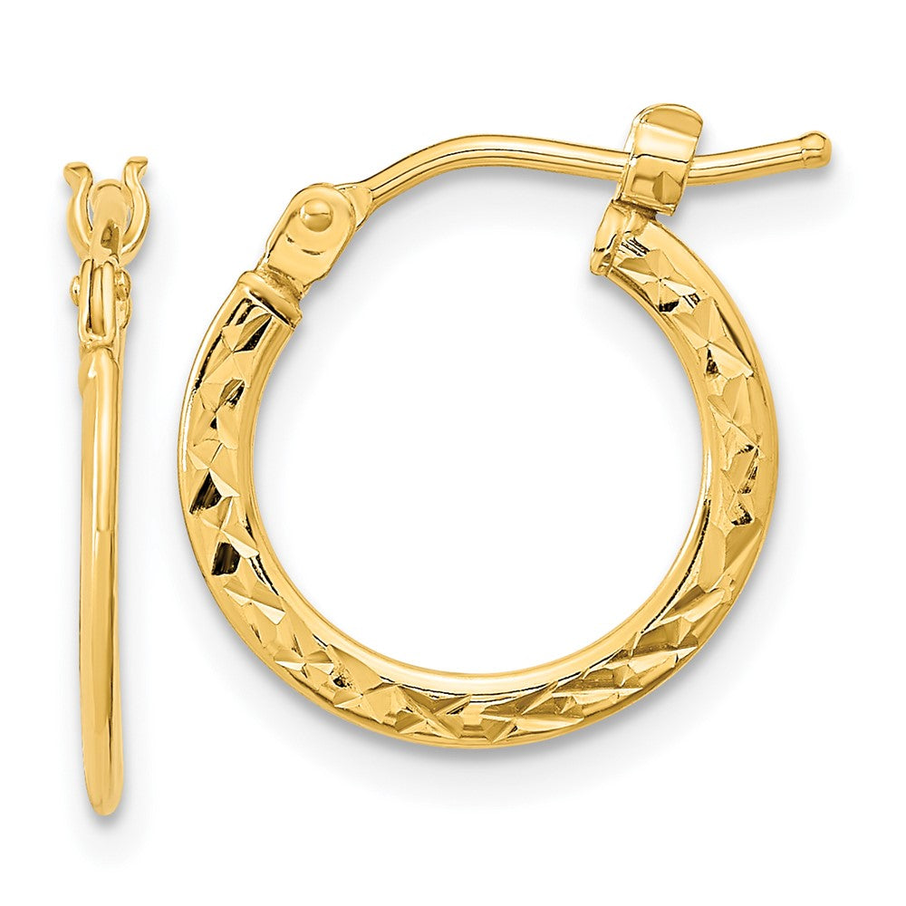 14k Yellow Gold 14.2 mm Gold Polished and Diamond-cut Hoop Earrings