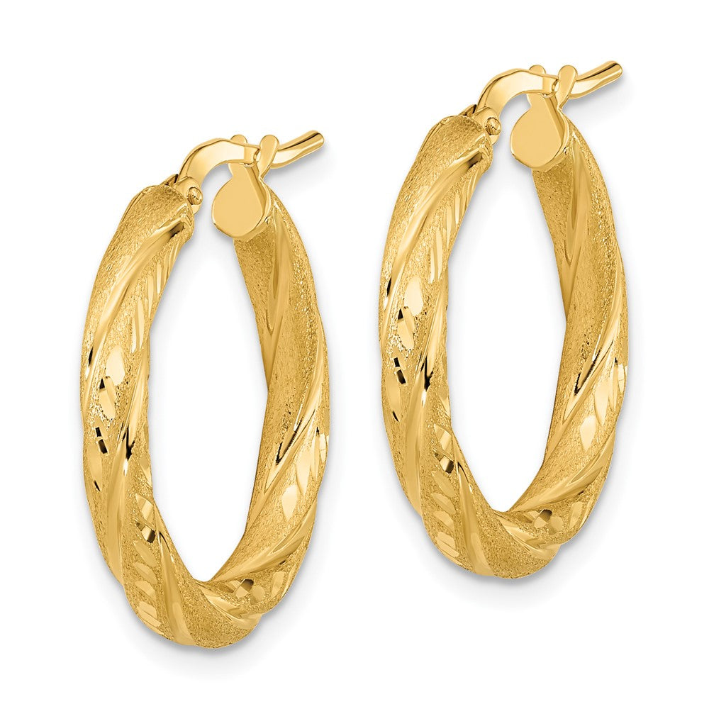 14k Yellow Gold 22.5 mm Polished & Satin D/C Hoop Earrings