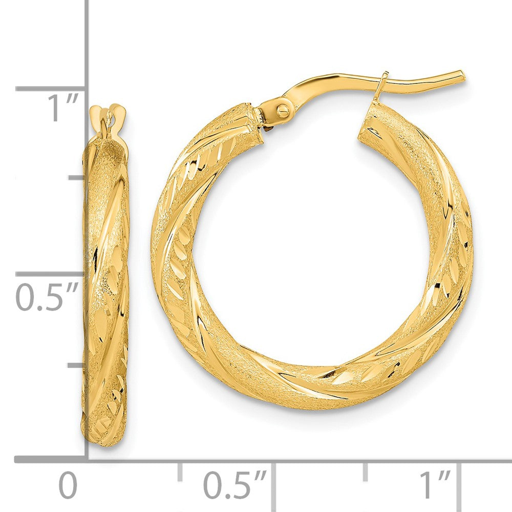 14k Yellow Gold 22.5 mm Polished & Satin D/C Hoop Earrings (2.09 grams)
