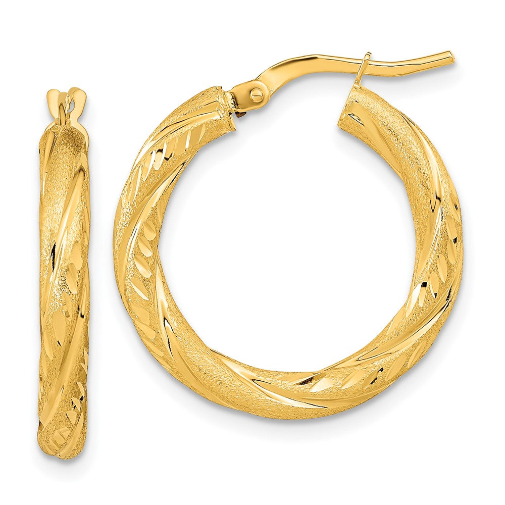 14k Yellow Gold 22.5 mm Polished & Satin D/C Hoop Earrings