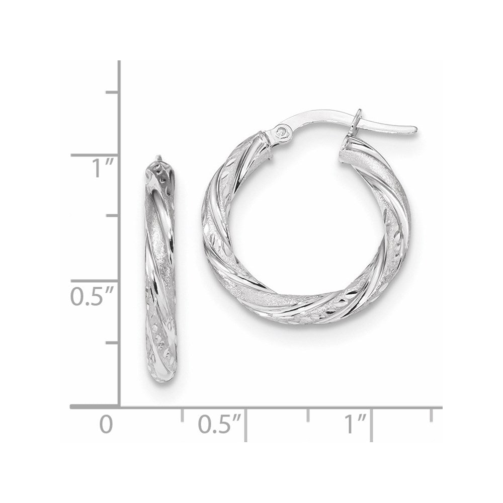 14k White Gold 22.5 mm Polished & Satin D/C Hoop Earrings (2.07 grams)