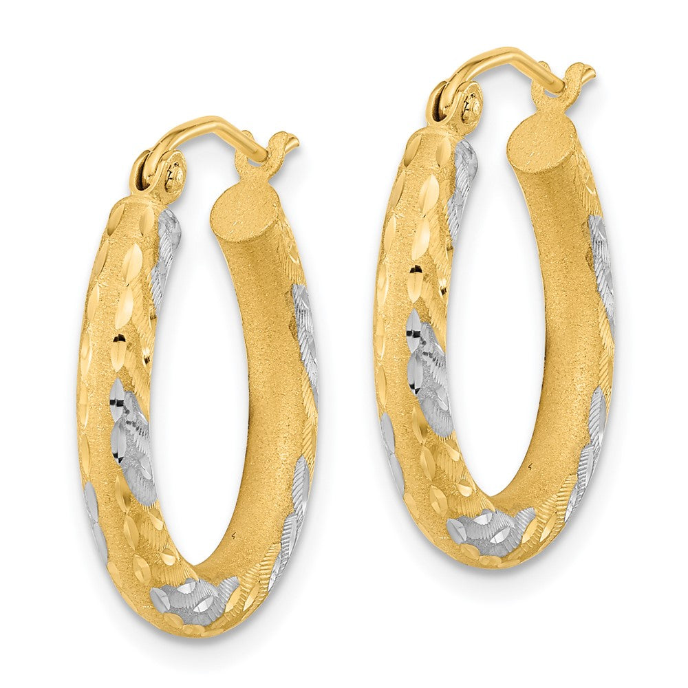 14k Yellow & Rhodium 19.92 mm  Diamond-cut Satin Hoop Earrings