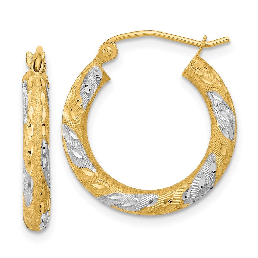 14k Yellow & Rhodium 19.92 mm  Diamond-cut Satin Hoop Earrings