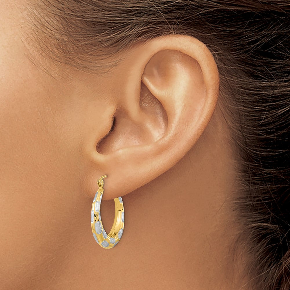 14k Yellow & Rhodium 20.57 mm  Polished Satin Diamond-cut Hoop Earrings