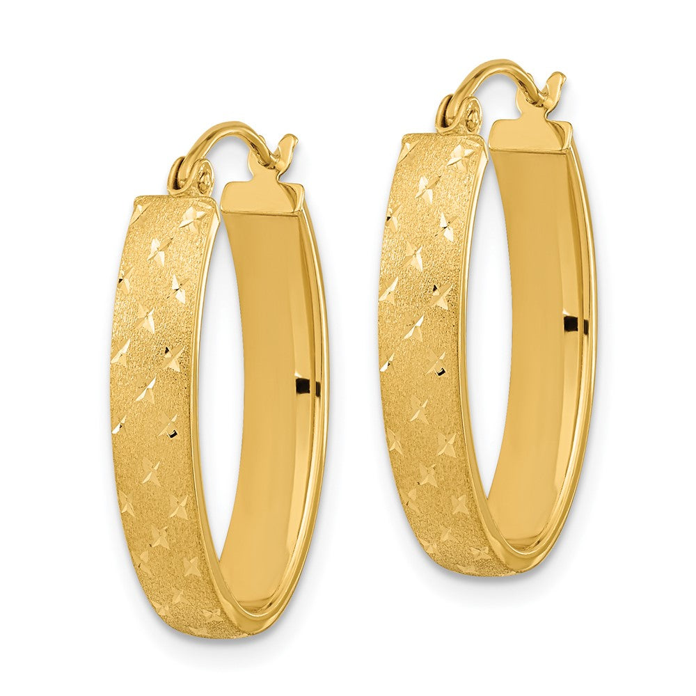 14k Yellow Gold 15.04 mm Polished Satin Diamond-cut Hoop Earrings