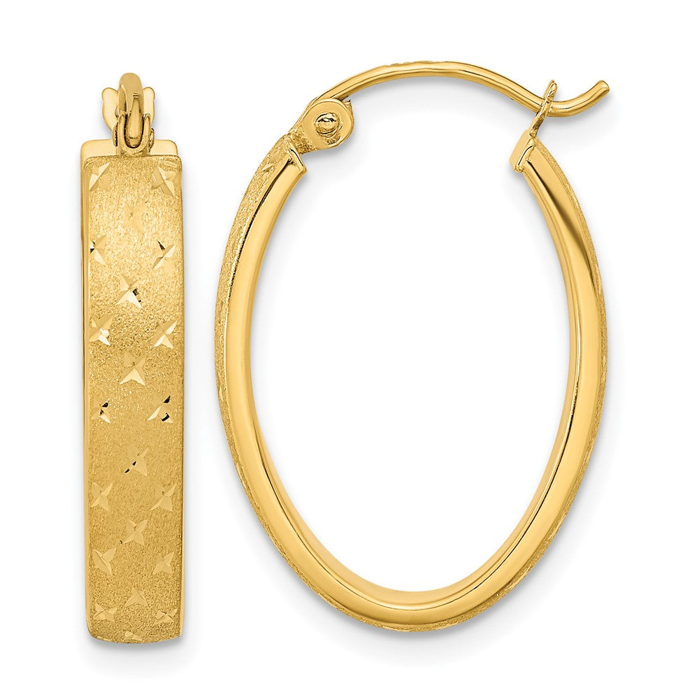 14k Yellow Gold 15.04 mm Polished Satin Diamond-cut Hoop Earrings
