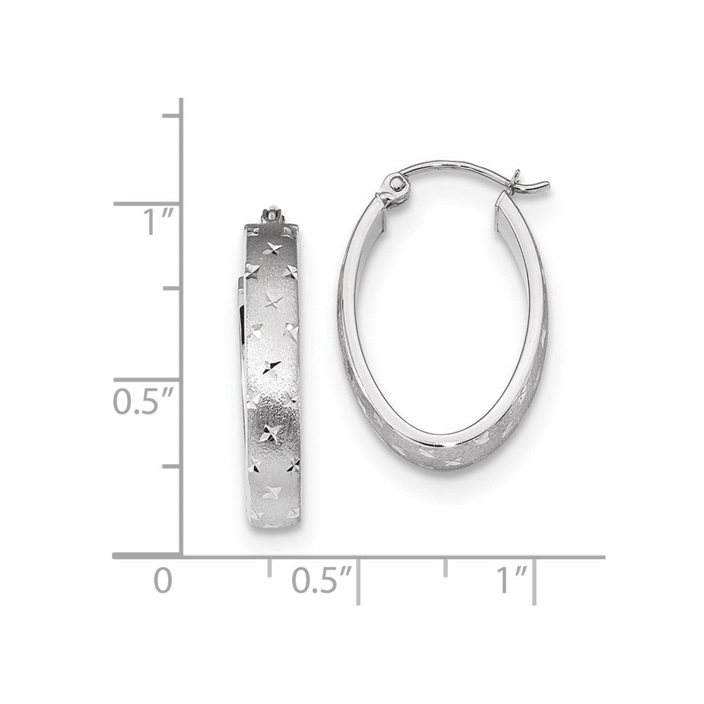 14k White Gold 15.04 mm Polished SatinDiamond-cut Hoop Earrings