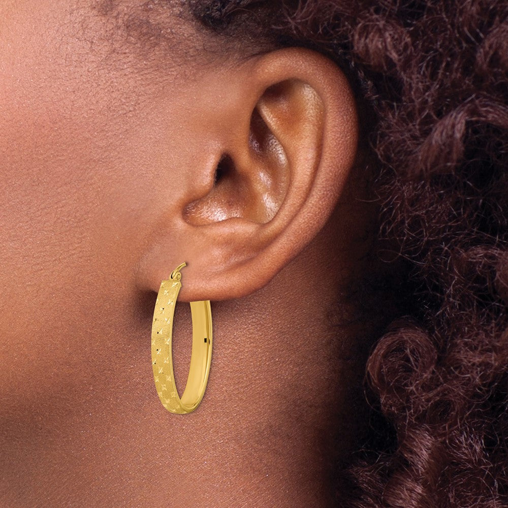 14k Yellow Gold 20.84 mm Polished Satin Diamond-cut Hoop Earrings