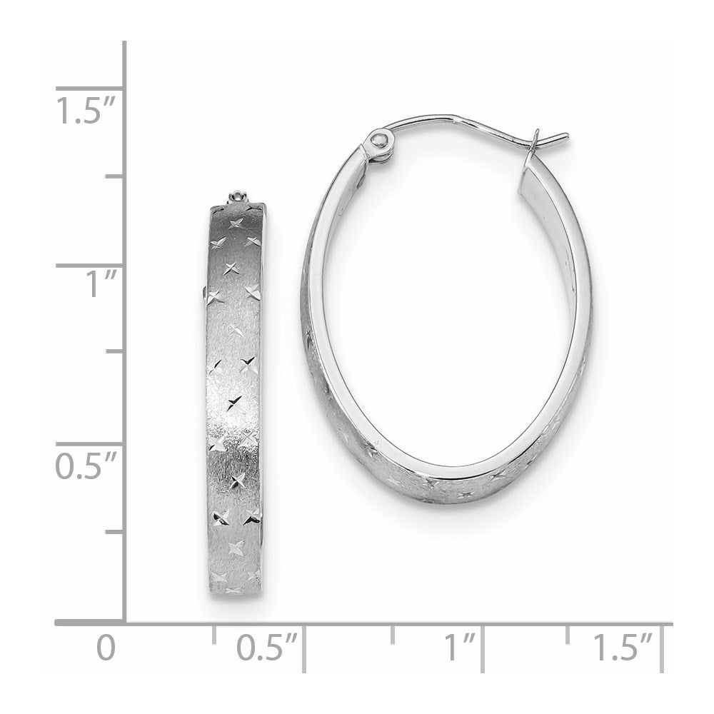 14k White Gold 20.84 mm Polished Satin Diamond-cut Hoop Earrings