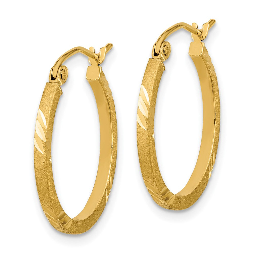 14k Yellow Gold 20.02 mm Satin Diamond-cut Square Tube Hoop Earrings