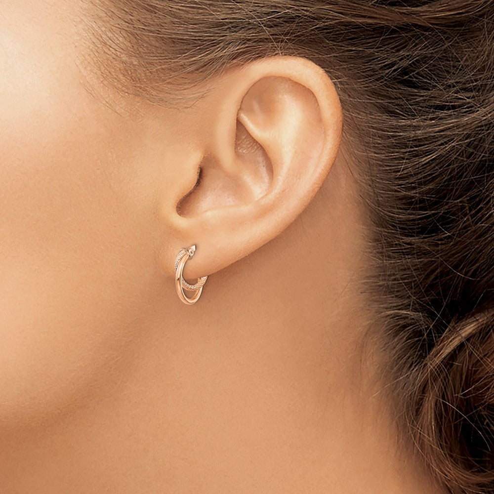 14k Rose Gold 13.2 mm Rose Gold Polished Diamond-cut Hinged Hoop Earrings