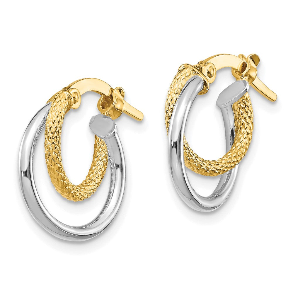 14k Two-tone 13.2 mm Two-Tone Polished Diamond-cut Hinged Hoop Earrings (1.09 grams)