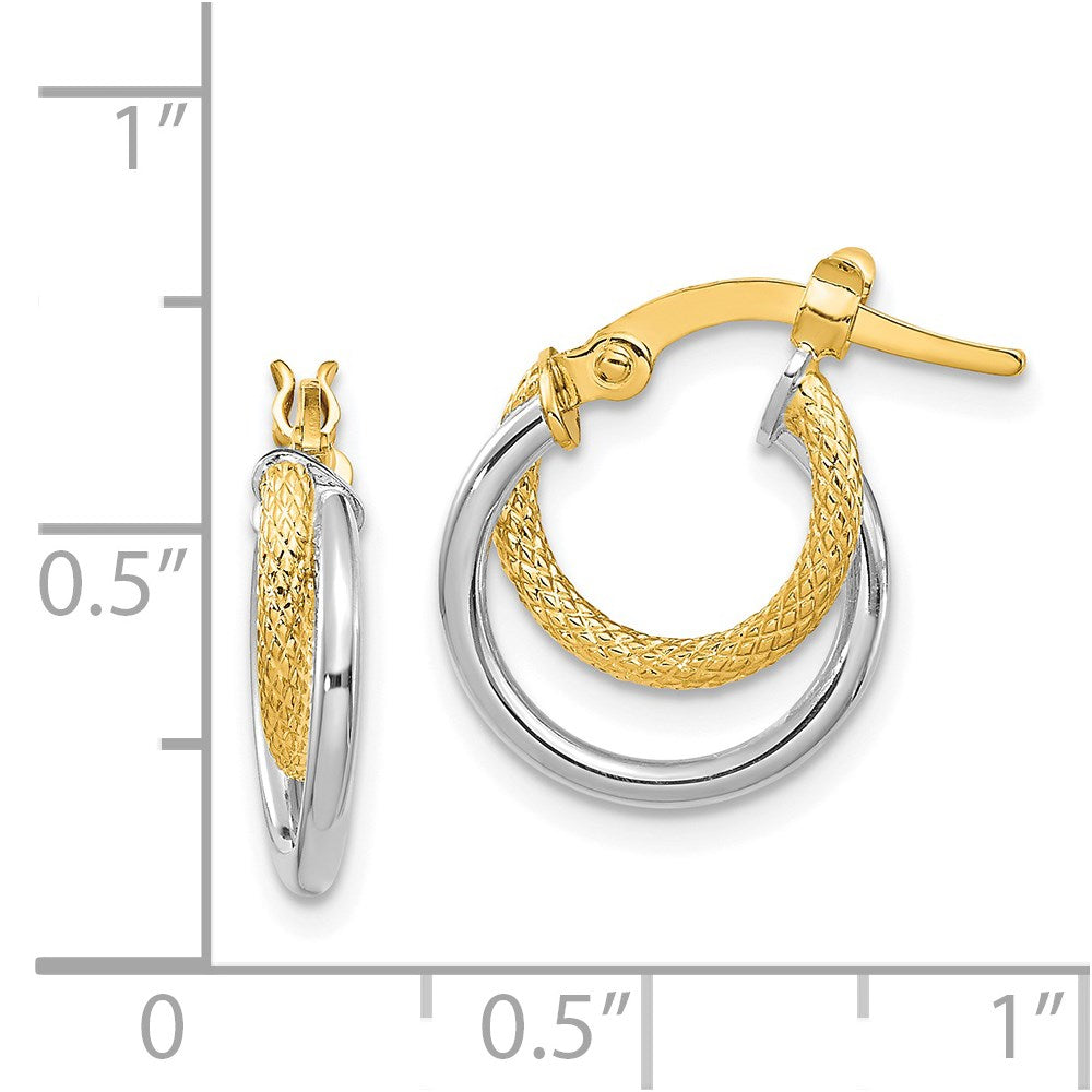 14k Two-tone 13.2 mm Two-Tone Polished Diamond-cut Hinged Hoop Earrings (1.09 grams)