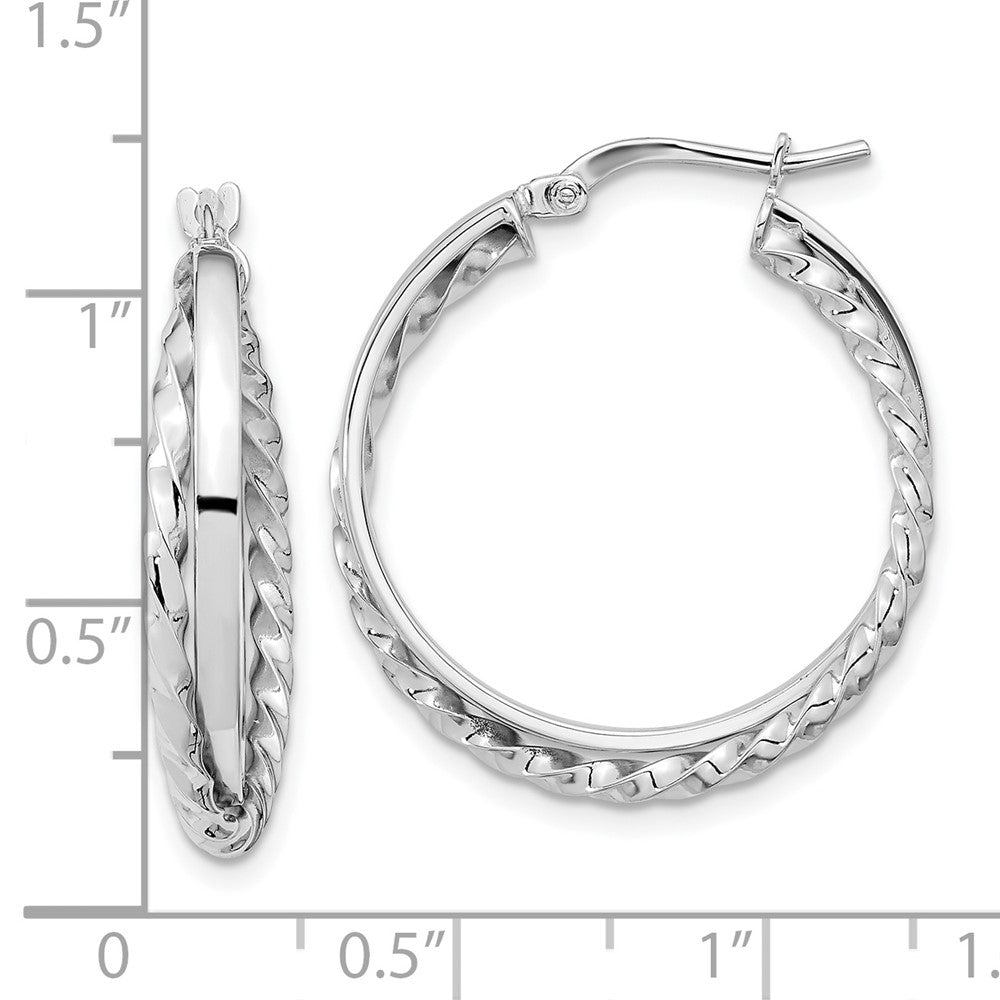 14k White Gold 34.5 mm  Polished and Textured Hinged Hoop Earrings (2.5 grams)