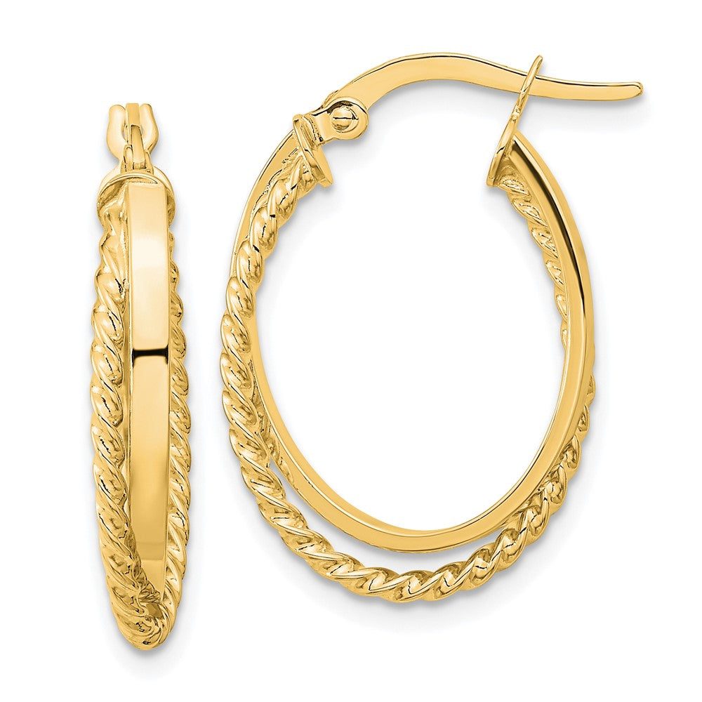 14k Yellow Gold 17.5 mm Polished & Textured Oval Hinged Hoop Earrings (1.63 grams)